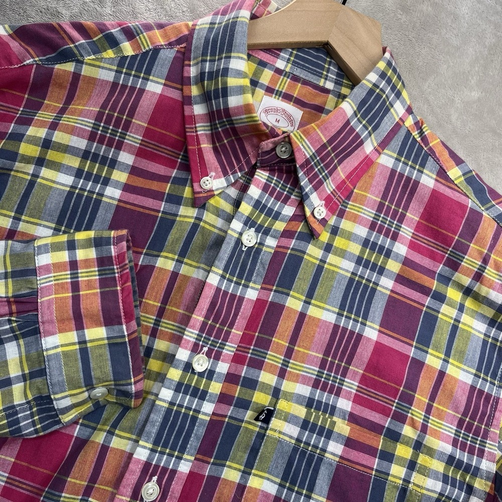Brooks Brothers 346 Shirt Men Medium Pink Plaid Long Sleeve Button Down